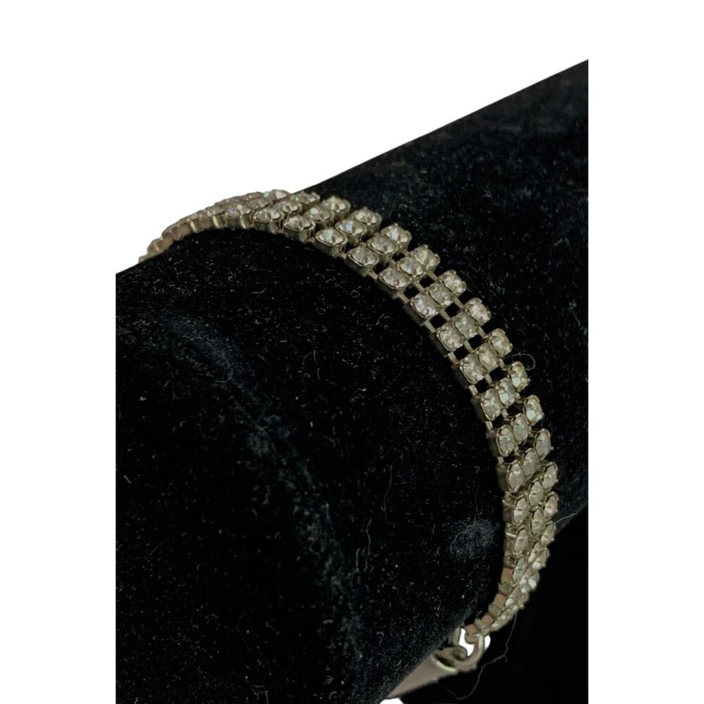 Vintage 3 Row Rhinestone Bracelet‎ 7 Inch Box Clasp Tennis